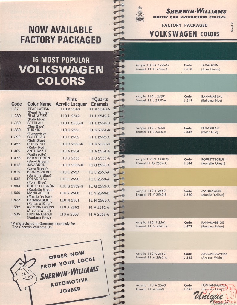 1966 Volkswagen Paint Charts Williams 2